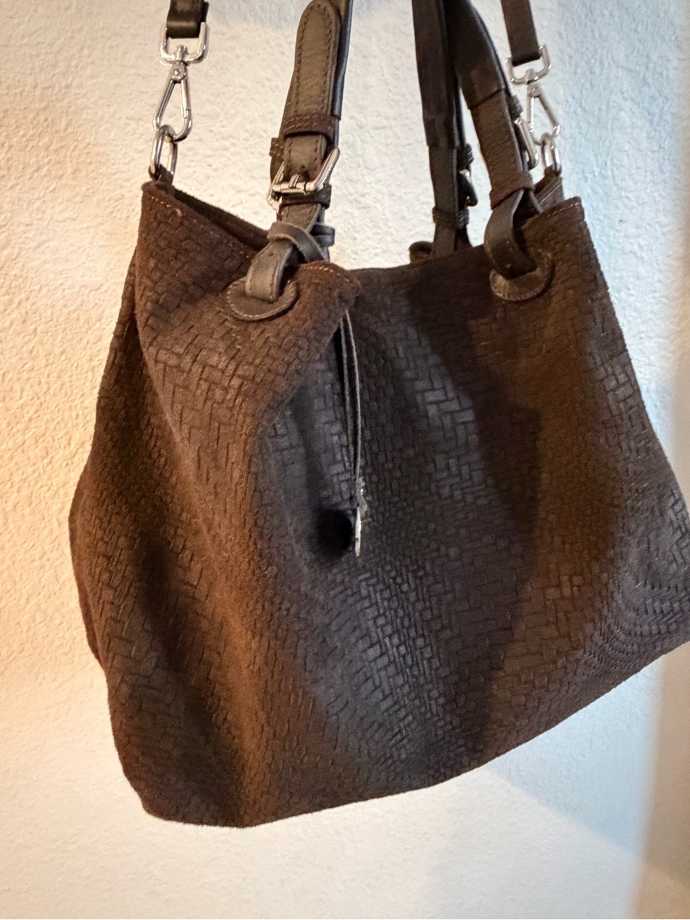 New item FIORE Leather woven LG Tote Bag purse ITALY crossbody shoulder 16”